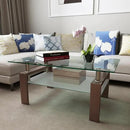 Glass Coffee Table for Living Room, Mordern Sofa Center Tables with Storage, Brown Metal Leg, Rectangle Tempered Glass Center Table Home Furniture by CozyNest Decor