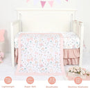 GFU Crib Bedding Set for Girls 4-Piece, Bow Baby Girl Crib Bedding Set Pink Flowes, Nursery Sets Includes Comforter, Fitted Crib Sheet, Crib Skirt, and Diaper Stacker by TinyTreasures Baby Boutique