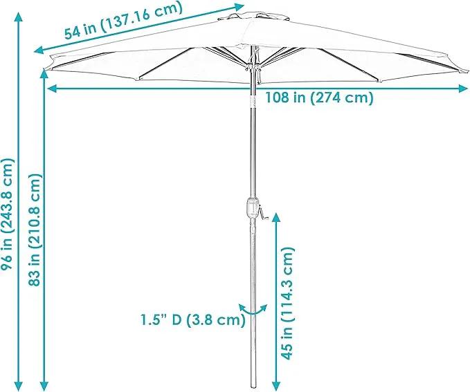 Sunnydaze Outdoor Patio Umbrella - Polyester Table Market Umbrella with Push-Button Tilt and Crank - 8 Sturdy Ribs - Gold - 9ft, photo 6 of 10