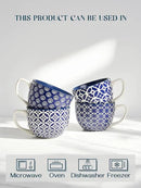 DOWAN Coffee Mugs Set of 4, 24 oz Large Coffee Mugs, Jumbo Soup Mugs With Handles, Ceramic Coffee Cups for Coffee Cereal Latte for Men Women, Housewarming Wedding Gift, Vintage Blue by CozyNest Decor