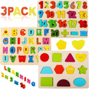 Wooden Puzzles for Toddlers, Voamuw Alphabet Number Shape Learning Puzzle for Kids Ages 3 4 5, Montessori Toys Preschool Education Chunky Jigsaw for Boys and Girls by TinyTreasures Baby Boutique
