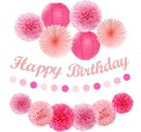 Hot Pink Birthday Party-Decorations Paper-Flowers - 14pcs Happy Banner Girl Lanterns Tissue Pom Poms,Women Streamers Garland Fans,21st 18th Princess Baby Sweet 16 Pretty Hanging Supplies Decor Hugfond by CozyNest Decor