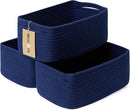Small Storage Baskets for Organizing | Closet Organizer Bins | Shelf Toy Basket | Woven Rope Baskets | Cube Decorative Box | Shallow Basket | 13x8.5x5.1” | 3 Packs Navy Blue by TinyTreasures Baby Boutique