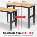 Work Bench for Garage 48 x 20 Inch Adjustable Height Rubberwood Tabletop Work Table with Pegboard, Power Outlets Garage Workbench for Woodworking Shop, Home, Office, Electronic Cutting Wood by GreenHaven Gardens