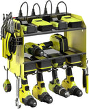 CCCEI Modular Power Tool Organizer Wall Mount with Charging Station. Garage 4 Drill Storage Shelf with Hooks, Screwdriver, Drill Bit Heavy Duty Rack, Tool Battery Holder Built in 8 Outlet Power Strip. by GreenHaven Gardens