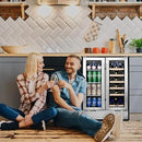 Tylza Wine and Beverage Refrigerator 24 Inch Dual Zone, French Door Wine and Beverage Cooler 24'' Built-In or Freestanding Drink Fridge, Under Counter Beer Refrigerator by CozyNest Decor