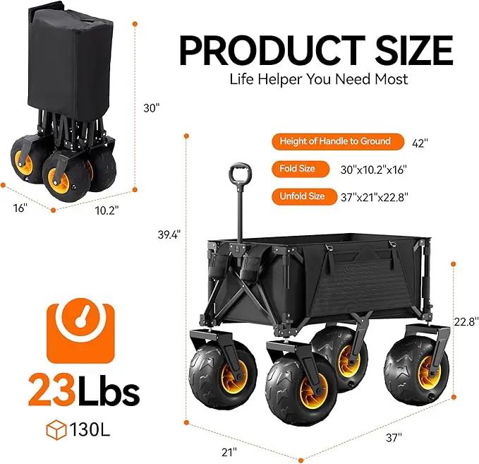 DXZ Beach Wagon Cart with Big Wheels for Sand – Folding Collapsible Wagon, Heavy Duty Wagons Carts Foldable for Beach, Camping, Outdoor Gear, Easy Setup Black Yellow, photo 5 of 8