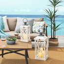 Glitzhome Mondern Farmhouse Wooden Lantern Hanging Decorative Candle Lantern for Outdoor & Indoor Wash White Set of 2 (No Glass) by CozyNest Decor