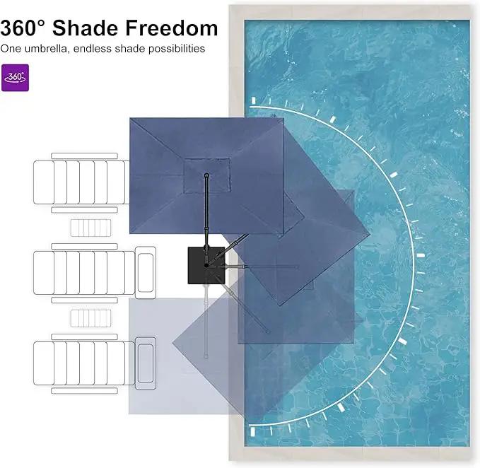 PURPLE LEAF 9' X 11.5' Rectangle Patio Umbrella Outdoor Large Aluminum Cantilever Umbrella with 3-Year Fade Resistance Recycled Fabric and 360-degree Rotation for Deck Pool Garden, Ocean Slate, photo 5 of 9