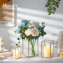 Glass Hurricane Candle Holder Large - Hewory 18pcs Gold Rectangle Flower Holders Centerpiece for Table, Tall Floor Square Pillar Candle Lantern for Wedding, Anniversary, Party, Fireplace, Dining Room by CozyNest Decor