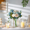 Glass Hurricane Candle Holder Large - Hewory 6pcs Gold Rectangle Flower Holders Centerpiece for Table, Tall Floor Square Pillar Candle Lantern for Wedding, Anniversary, Party, Fireplace, Dining Room by CozyNest Decor