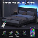 Full Size Bed Frame with LED Lights, Upholstered Bed Frame with Wingback Diamond Tufted Headboard, Wood Slats Support, Noise-Free, Easy Assembly, No Box Spring Needed, Grey by CozyNest Decor