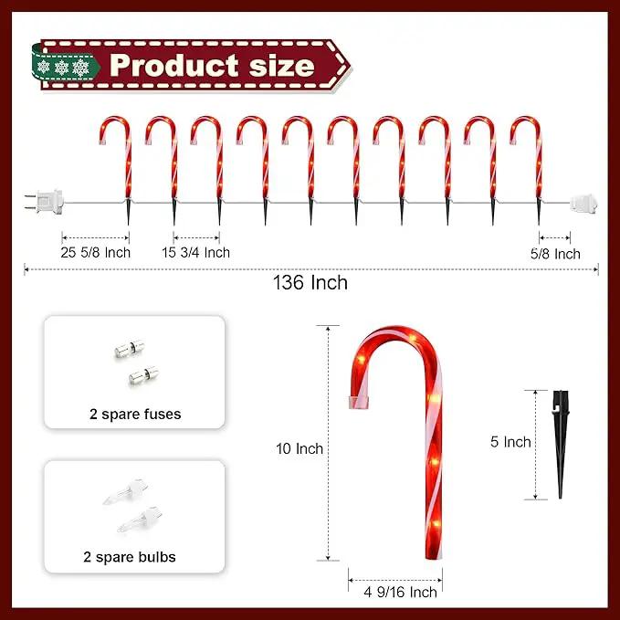Christmas Candy Cane Lights, Candy Cane Lights Christmas Decorations Outdoor for Yard,Garden(10Inch), 10Pack, photo 3 of 9