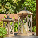 Glitzhome Mondern Farmhouse Wood Metal Lanterns Decorative Hanging Candle Lanterns Set of 2, Natural (No Glass) by CozyNest Decor
