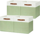 HNZIGE Fabric Cube Storage Bins 13x13 Set of 4 Canvas Storage Baskets for Shelves Collapsible Storage Bins for Organizing Clothes Closet Toy Nursery Cubby(Green&White) by CozyNest Decor