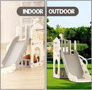 YUFU 5 in 1 Toddler Slide, Kids Slide with Climber, Basketball Hoop and Ball, Outdoor Indoor Playset for Toddlers Age 1-3 (Beige+Gray) by TinyTreasures Baby Boutique