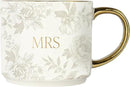 Sweet Water Decor Mrs Mug, 14oz Fine Bone China Coffee Cup with Gold Handle and Grey Delft Pattern, Bridal Shower Gift for Wedding Bride, Engagement & Newlyweds by CozyNest Decor