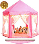 Princess Castle Tent with Rug for Girls Fairy Play Tents for Kids Hexagon Playhouse with Fairy Star Lights Toys for Children or Toddlers Indoor Games (Pink Princess Tent with Rug) by TinyTreasures Baby Boutique