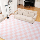 Super Soft Rug for Bedroom, 8x10 Ft Pink and White Area Rug Classic Checkered Shaggy Anti-Skid High Pile Soft Fluffy Rug Fuzzy Carpet for Living Room Bedroom Kids Room Nursery, Dorm Home Decor by TinyTreasures Baby Boutique