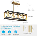 XINGQI Modern Rectangle Chandelier, Farmhouse Kitchen Island Lighting Rustic Industrial Hanging Light Fixture 4-Light Metal Linear Pendant for Dining Room Living Room Hallway, Black and Gold by CozyNest Decor