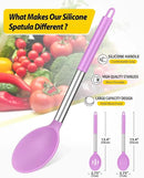 Pack of 2 Large Silicone Cooking Spoons,Non Stick Solid Basting Spoon,Heat-Resistant Kitchen Utensils for Mixing,Serving,Draining,Stirring (PURPLE) by CozyNest Decor