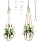 Augshy Macrame Plant Hanger, 2Pcs Hanging Plant Holder with Extender Plant Hangers for Indoor Outdoor Decor Macrame Hanging Planter Basket with 4 Hooks by GreenHaven Gardens