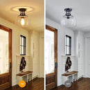 WUZUPS Chandelier Rustic Farmhouse Industrial Round Semi-flushmount Ceiling LED Light Fixture with Clear Glass Shades for Bathroom Kitchen Foyer Entryway, H 10" x W 10", E26 Base, Black by CozyNest Decor