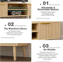 TV Stand for Living Room, Boho Entertainment Center for 55/60/65 inch TVs, Media Console with Fluted Door Cabinets and Open Shelves, for Bedroom, Oak by CozyNest Decor