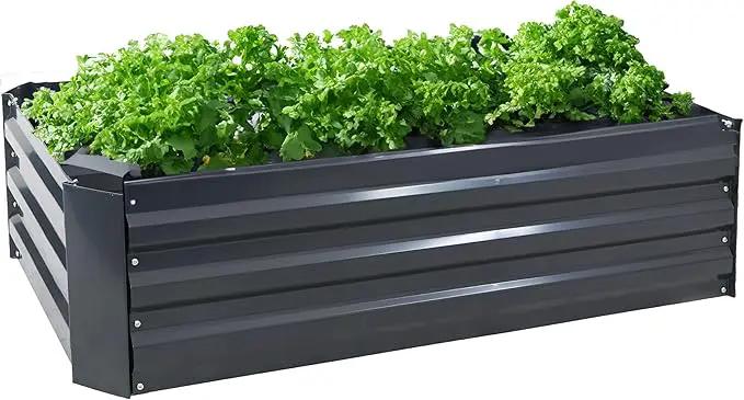Sunnydaze 11.75" H Raised Metal Garden Bed - Galvanized Raised Garden Bed Outdoor for Vegetables and Flowers - Dark Gray - 4' x 2' Rectangle, photo 9 of 10