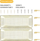 2 Sets Extra Large Hanging Wall Basket, Gold Metal Wire Baskets with Steel Hooks for Organizing, WallmountedFruit Vegetable Toy Snack Storage, Home Kitchen Bathroom Laundry Pantry Organizer by GreenHaven Gardens