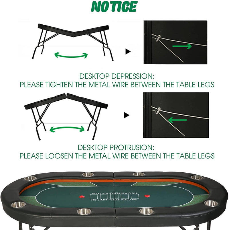 8 Players Foldable Texas Holdem Poker Table, Casino Table for Blackjack Board Game