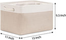 Bidtakay Large Fabric Baskets with Handles [3-Pack] Collapsible Storage Basket for Shelves 15 X 11 X 9.5 inches Canvas Bins for Closet Organization (White&Beige) by TinyTreasures Baby Boutique