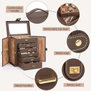 AKOZLIN 6-Tier Jewelry Box Organizer Functional 5 Drawers Leather Jewelry Storage Case for Women Girls Ring Necklace Earring Bracelet Holder Organizer with Mirror Brown by TinyTreasures Baby Boutique