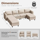 118.5" Faux Leather Modular Sectional Sofa, 7 Seater U Shaped Couch with Storage Seat with Reversible Chaise Deep Seat for Living Room Whitesand by CozyNest Decor