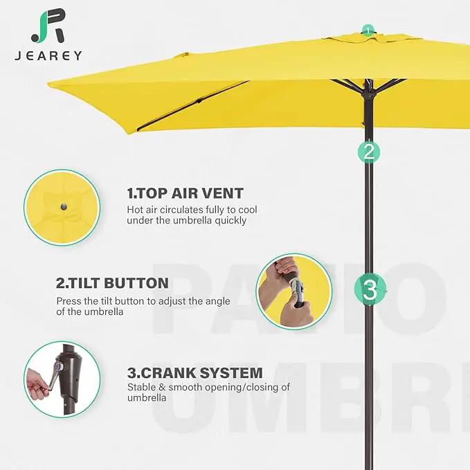 JEAREY 6.5x10 ft Rectangular Patio Umbrellas Outdoor Market Umbrella with Push Button Tilt and Crank, Rectangle Table Umbrella 6 Sturdy Ribs UV Protection for Pool Garden Backyard Deck, Yellow, photo 5 of 9