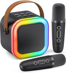 Kinglucky Mini Karaoke Machine for Kids, 2025 TOP Birthday Gifts Ideas for 3-12 Year Old Girls, Christmas Party Gifts Kids' Personal Video Players Accessories with 2 Wireless Microphones - Black by TinyTreasures Baby Boutique