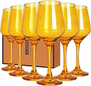 Amber Wine Glasses Set of 6-12oz Amber Long Stem Wine Glass Cups, Pretty Crystal Glassware, Hand Blown Goblets Drinkware, Unique Drinking Stemware Holiday Gift Set by CozyNest Decor
