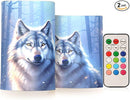 Flickering Flameless Candles, Wolf Winter Forest LED Candles with Remote Timer, Set of 2 Battery Operated Candle for Valentine Wedding Birthday by GreenHaven Gardens