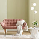 48”Small Loveseat Sofa, Modern Linen Upholstered Mini Couch 2-Seater Fluffy Love Seat with Quilting Backs and Wood Legs for Small Space Living Room, Bedroom, Pink by CozyNest Decor