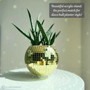 SCANDINORDICA Disco Ball Planter – Value Package: Mirror Disco Planter with Chain, Macrame Hanger and Acrylic Stand for Desk, Includes Self Watering Insert, Retro Decor | 6 inch Gold by GreenHaven Gardens