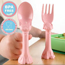 Made in USA Spoon la la Toddler Utensils Set - 2 Pack (1 Spoon & 1 Fork for Kids) - Self-Standing 3D Ergonomic Cat & Dog Handles - BPA-free, Dishwasher Safe, Baby Silverware (Pink) by TinyTreasures Baby Boutique