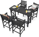 5-Piece HDPE Patio Bar Set, Rectangular Bar Height Table and 4 Adirondack Bar Chairs, All Weather Outdoor Bar Stools Set, Outdoor Bar Table and Chairs Set for Balcony, Pool, Porch, Obsidian by GreenHaven Gardens