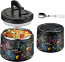 14oz Insulated Vacuum Food Jar with Buckle Lid,Soup Thermo for Hot Food Kids,Wide Mouth Leakproof Stainless Steel Lunch Container with Spoon-Black Game by TinyTreasures Baby Boutique