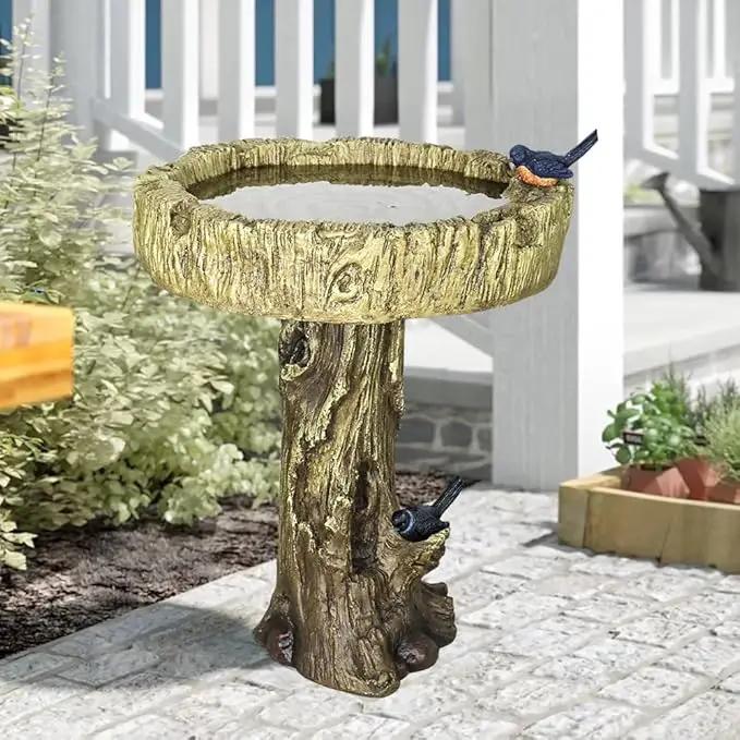 SKYFIRE 24.4” H Fibre Reinforced Concrete Outdoor Garden Bird Bath with Birds, Woodland Tree Trunk Decoration Yard Statue，Pedestal Birdbaths for Outdoors, Garden, Patio, Lawn, Backyard, photo 7 of 7