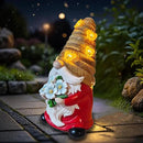 Outdoor Garden Gnomes Statue, Bee Flower Gnome Sculpture, with Solar LED Lights for Yard, Patio, Lawn Ornaments for Garden, Patio Gnome Gifts for Mom by CozyNest Decor
