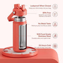 Insulated Water Bottle with Straw Stainless Steel Water Bottle, Leak-Proof, BPA-Free, Double Wall Vacuum Keeps Cold for 24 Hours for Sports, Travel, School (18 oz, Tawny Orange) by CozyNest Decor