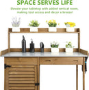 Garden Potting Benche Table Outdoor Wooden Work Station W/Metal Table top,Cabinet,Drawer,Large Bottom Shelf,Open Shelf Natural Wood-Brown-Brown by GreenHaven Gardens