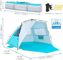 WolfWise 6-7 Person Easy Up Beach Tent UPF 50+ Portable Instant Sun Shelter Canopy Umbrella with Extended Zippered Porch, Blue by TinyTreasures Baby Boutique
