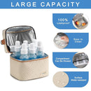 Breastmilk Cooler Bag with Ice Pack Fits 6 Baby Bottles up to 9 Ounce, Breast Milk Pump Cooler Bag with Shoulder Strap for Nursing Mom Daycare, Work, Travel- Cream by TinyTreasures Baby Boutique