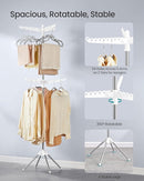 SONGMICS 2-Tier Clothes Drying Rack, 75.2-Inch Folding Laundry Drying Rack with 6 Rotatable Arms for Hangers, Stainless Steel, for 54 Pieces of Clothes, White and Silver ULLR514W01 by TinyTreasures Baby Boutique